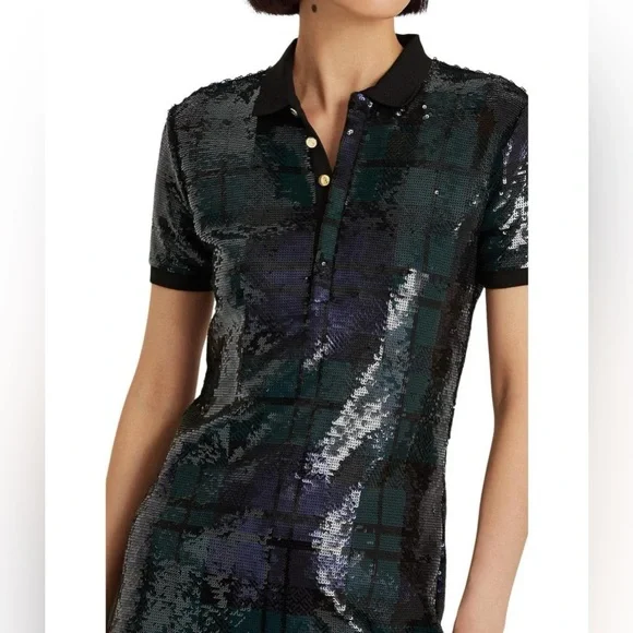 LAUREN RALPH LAUREN Plaid Sequined Polo Dress, XS Small NWT - Picture 5 of 11